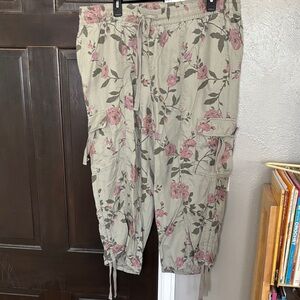 Lane Bryant Floral Cargo capris - Pink and sage green